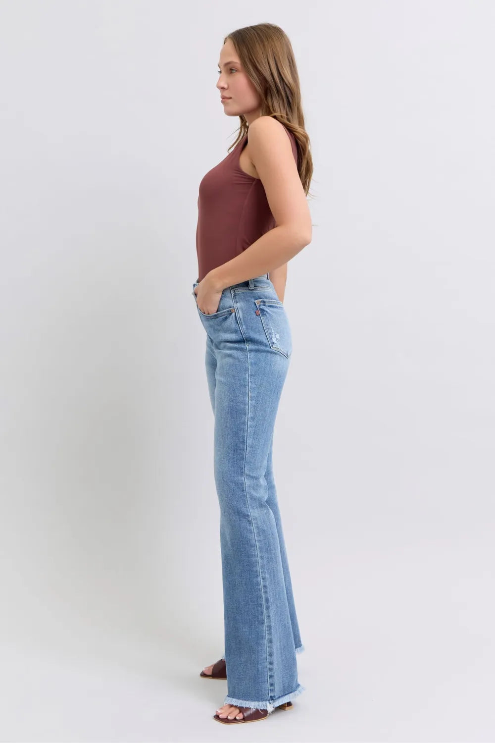 Judy Blue Full Size Raw Hem High Rise Bootcut Jeans on Simply Obsessed