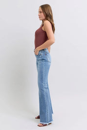 Judy Blue Full Size Raw Hem High Rise Bootcut Jeans on Simply Obsessed