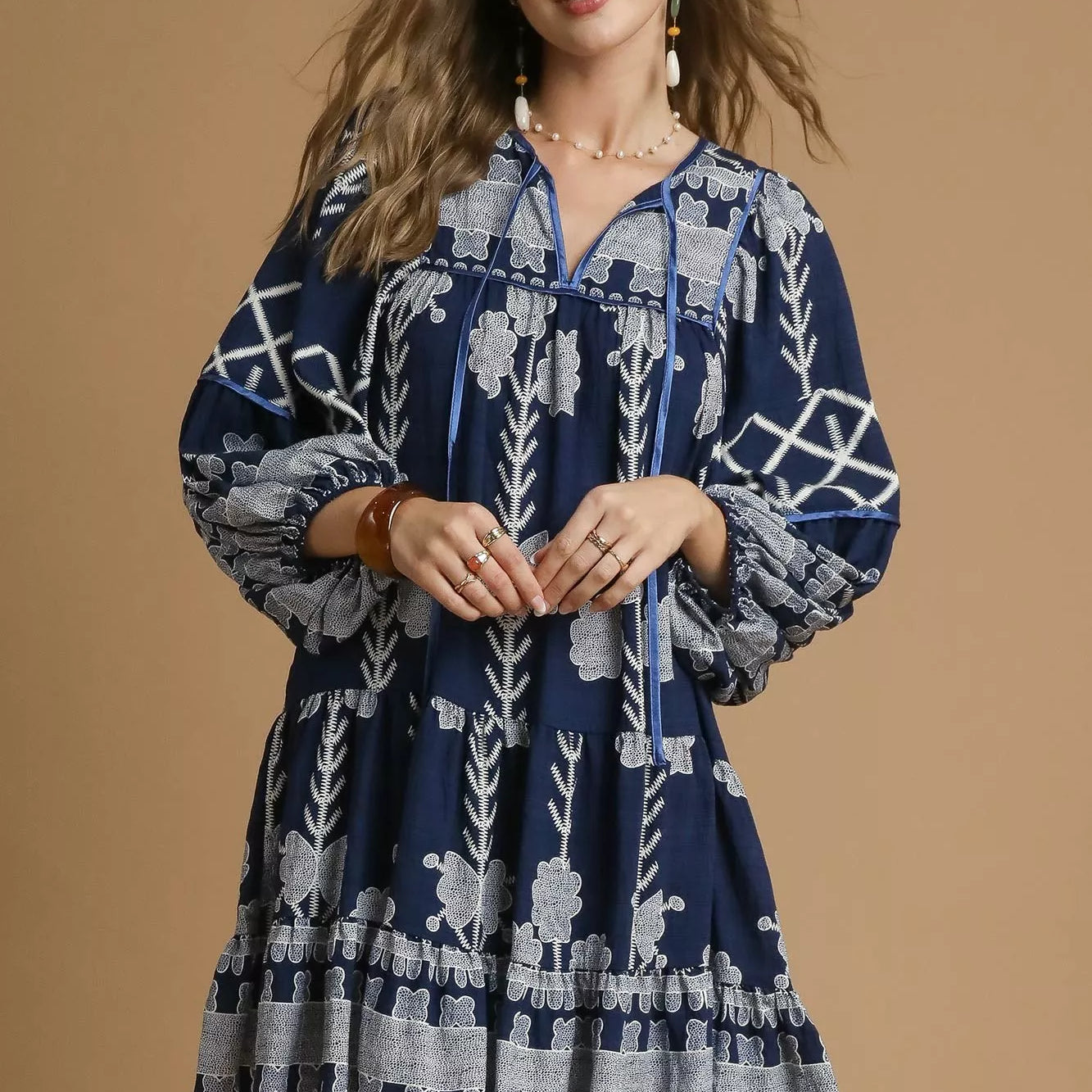 UMGEE Tribal Print Dress with Tie Neck on Simply Obsessed