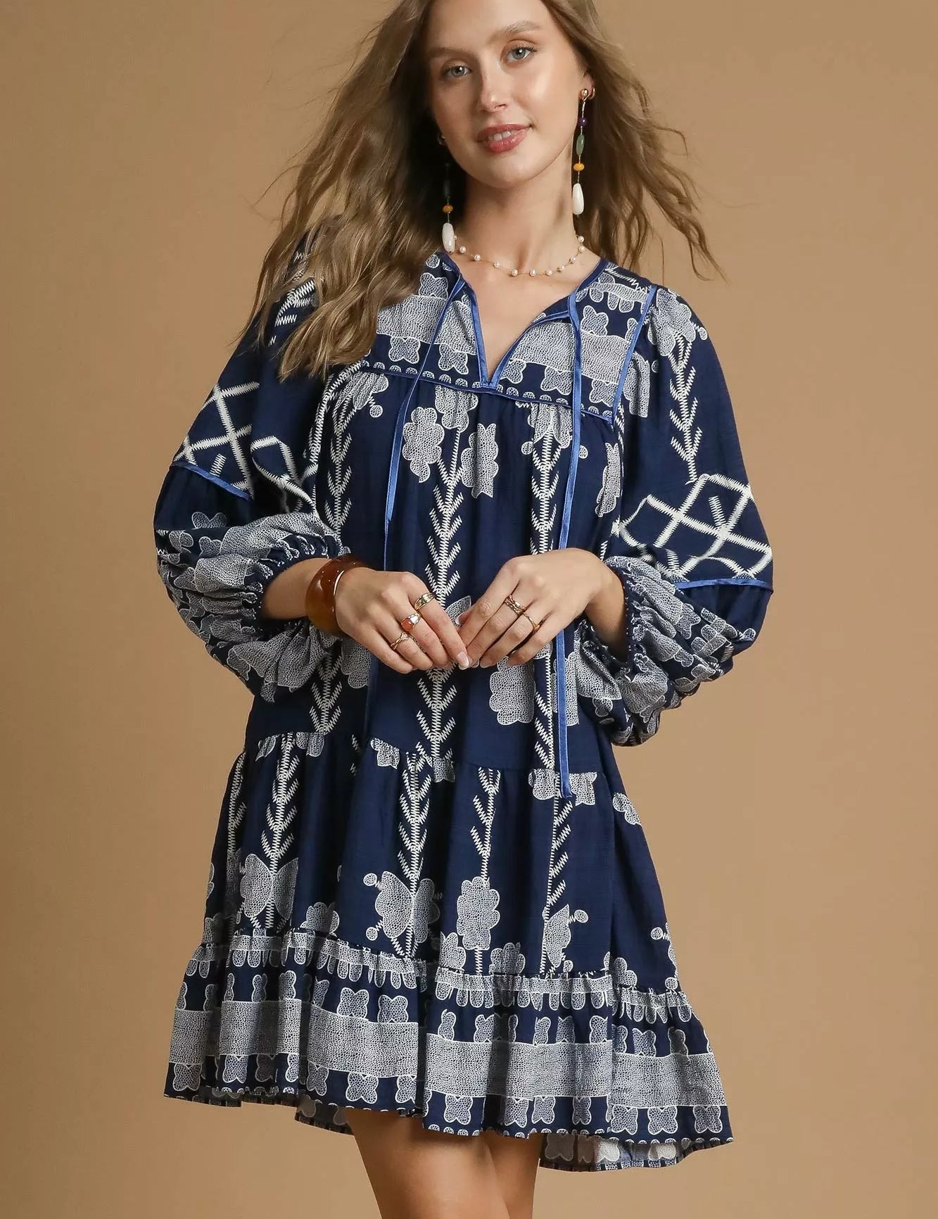 UMGEE Tribal Print Dress with Tie Neck on Simply Obsessed