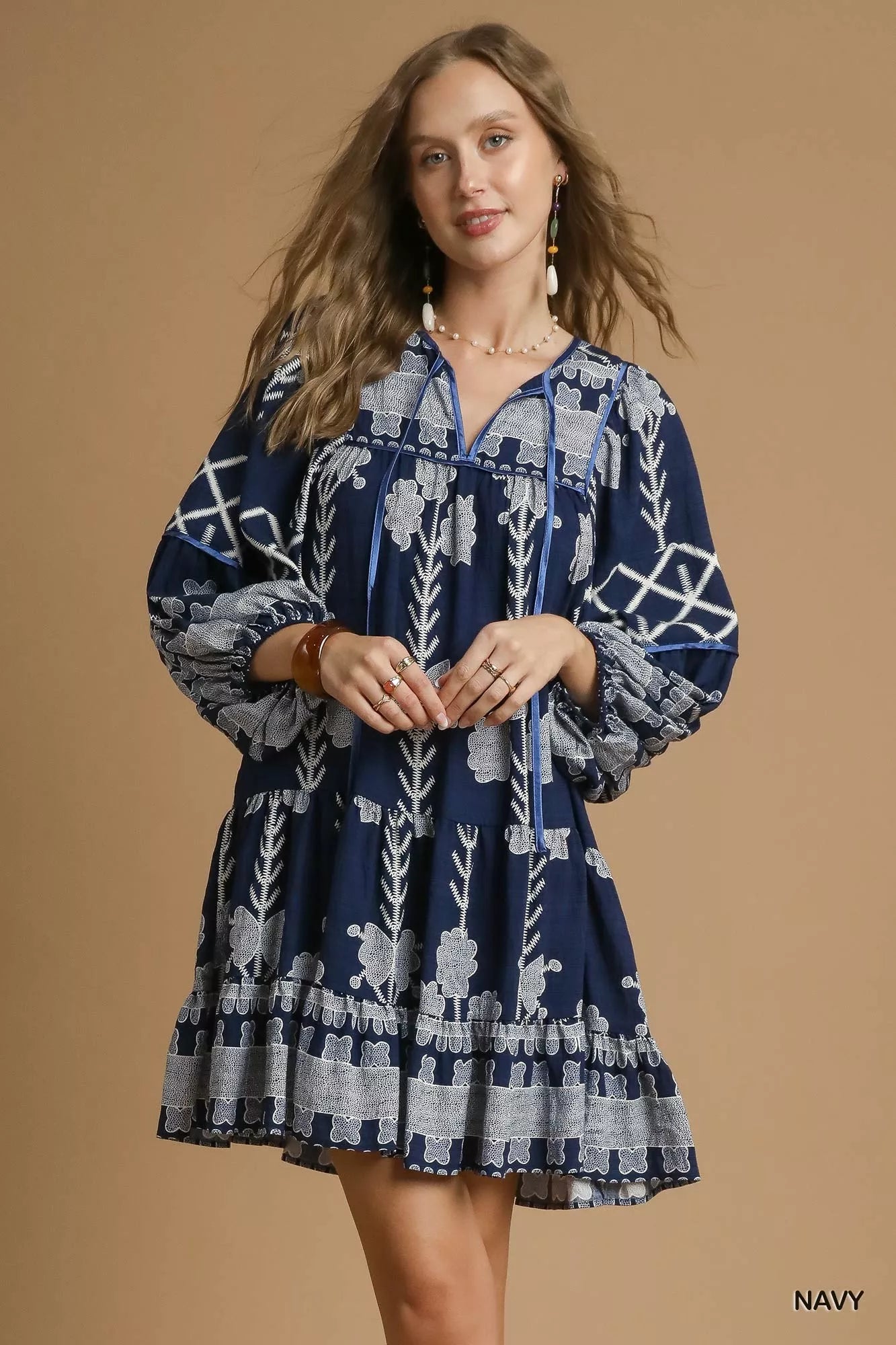 UMGEE Tribal Print Dress with Tie Neck on Simply Obsessed
