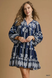 UMGEE Tribal Print Dress with Tie Neck on Simply Obsessed