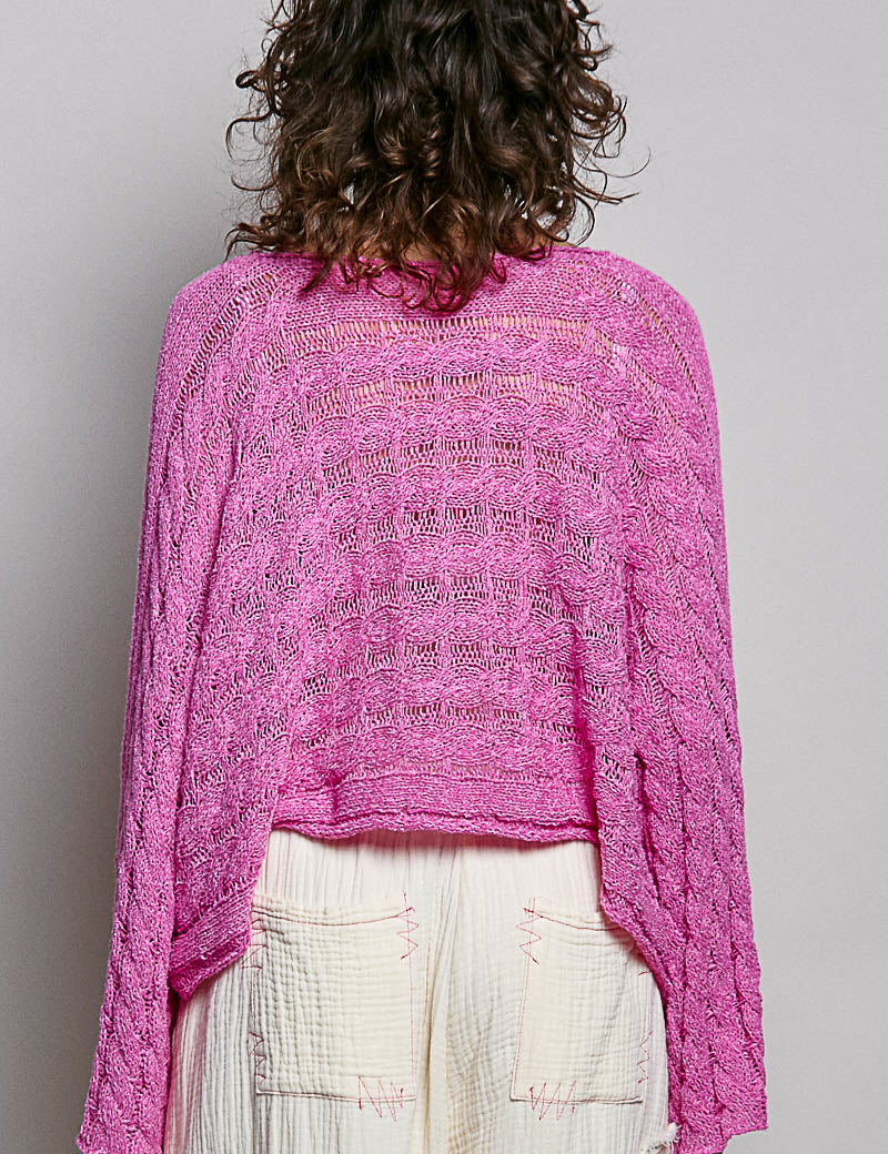 POL Round Neck Cropped Sweater Knit Top - BERRY PINK on Simply Obsessed