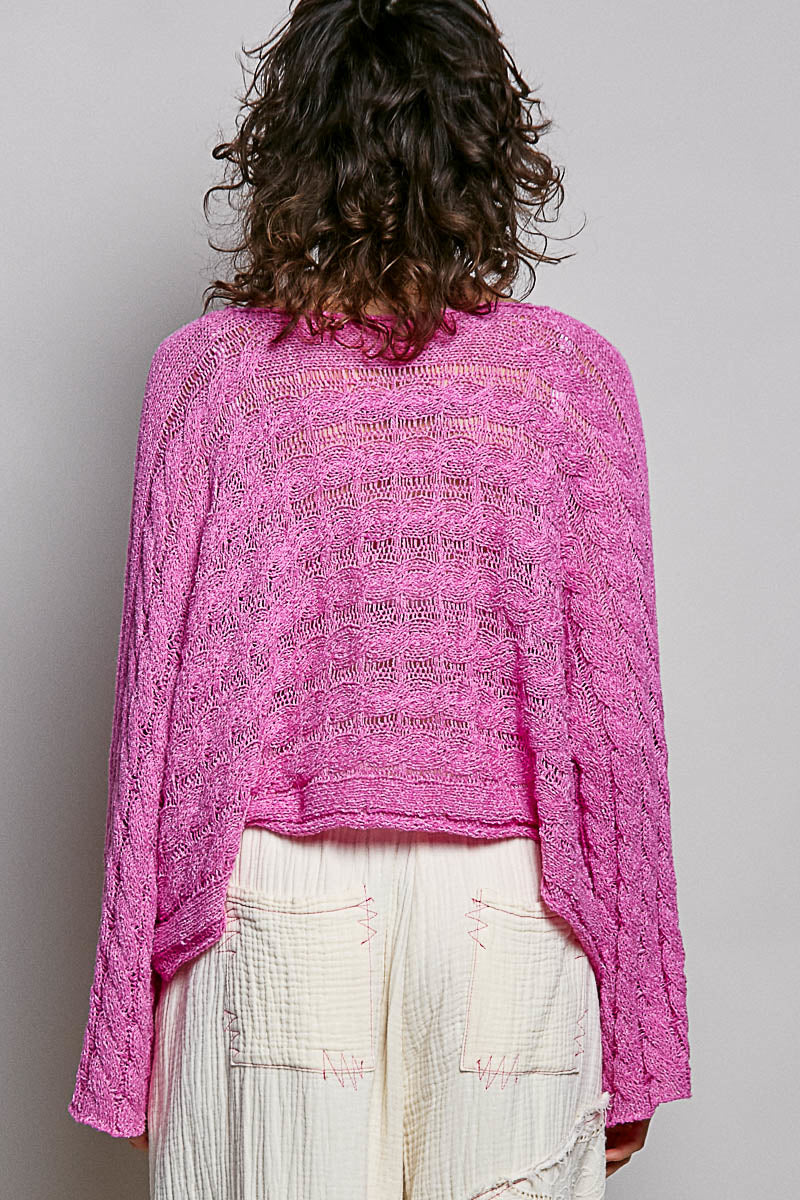 POL Round Neck Cropped Sweater Knit Top - BERRY PINK on Simply Obsessed