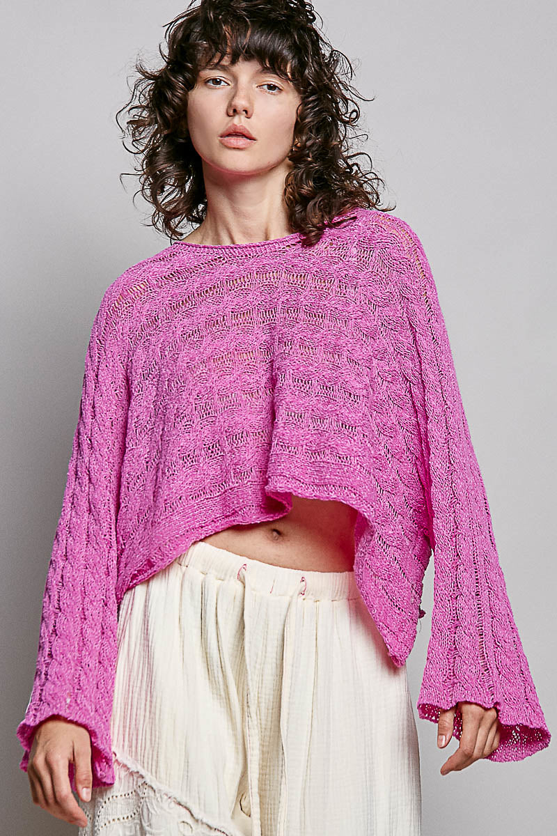 POL Round Neck Cropped Sweater Knit Top - BERRY PINK on Simply Obsessed