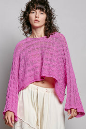 POL Round Neck Cropped Sweater Knit Top - BERRY PINK on Simply Obsessed