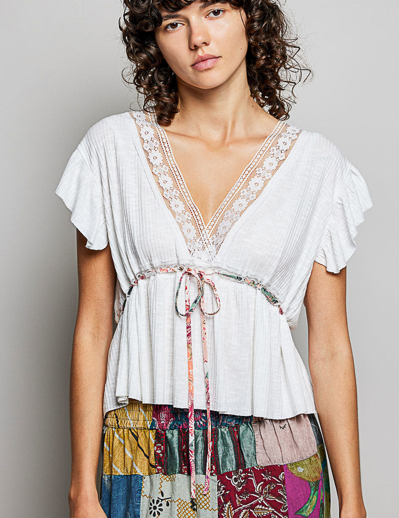 POL V-Neck Sleeveless Vintage Textured Top - OFF WHITE on Simply Obsessed