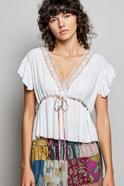 POL V-Neck Sleeveless Vintage Textured Top - OFF WHITE on Simply Obsessed