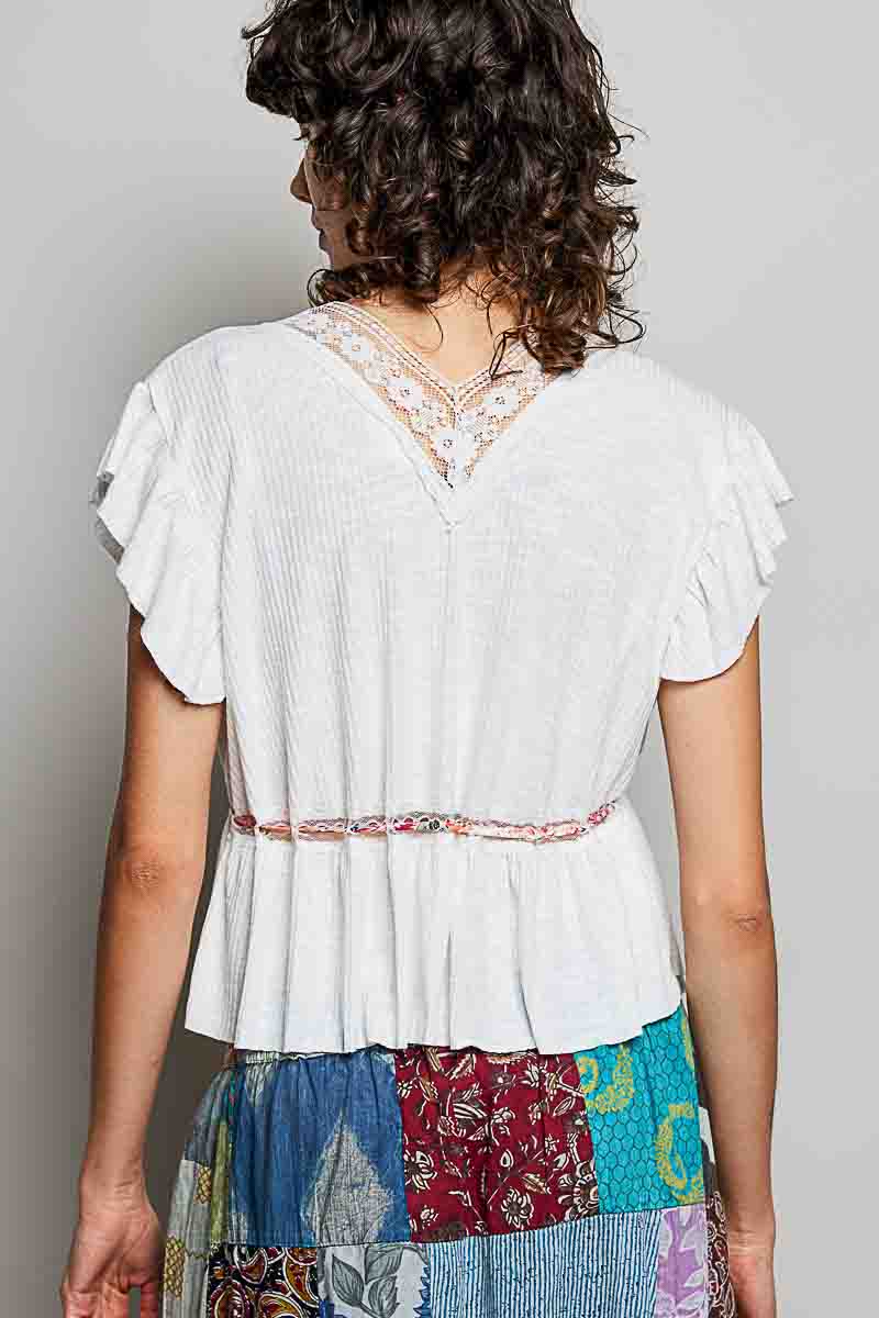 POL V-Neck Sleeveless Vintage Textured Top - OFF WHITE on Simply Obsessed