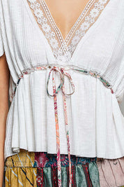 POL V-Neck Sleeveless Vintage Textured Top - OFF WHITE on Simply Obsessed
