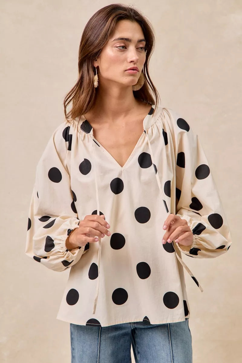 BIBI Polka Dot Exaggerated Balloon Sleeves Blouse on Simply Obsessed