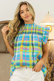 BiBi Multi Color Check Plaid Woven Top on Simply Obsessed