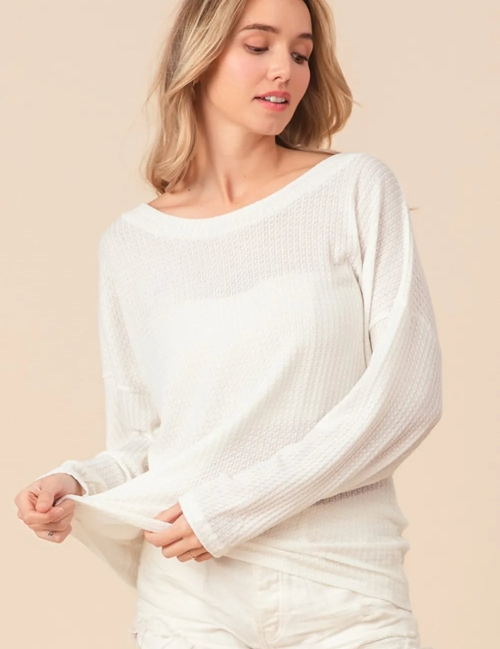 BiBi Waffled Backless Drawstring T-Shirt on Simply Obsessed