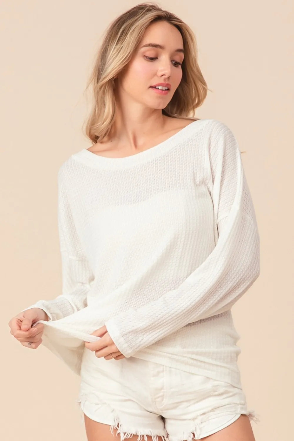 BiBi Waffled Backless Drawstring T-Shirt on Simply Obsessed