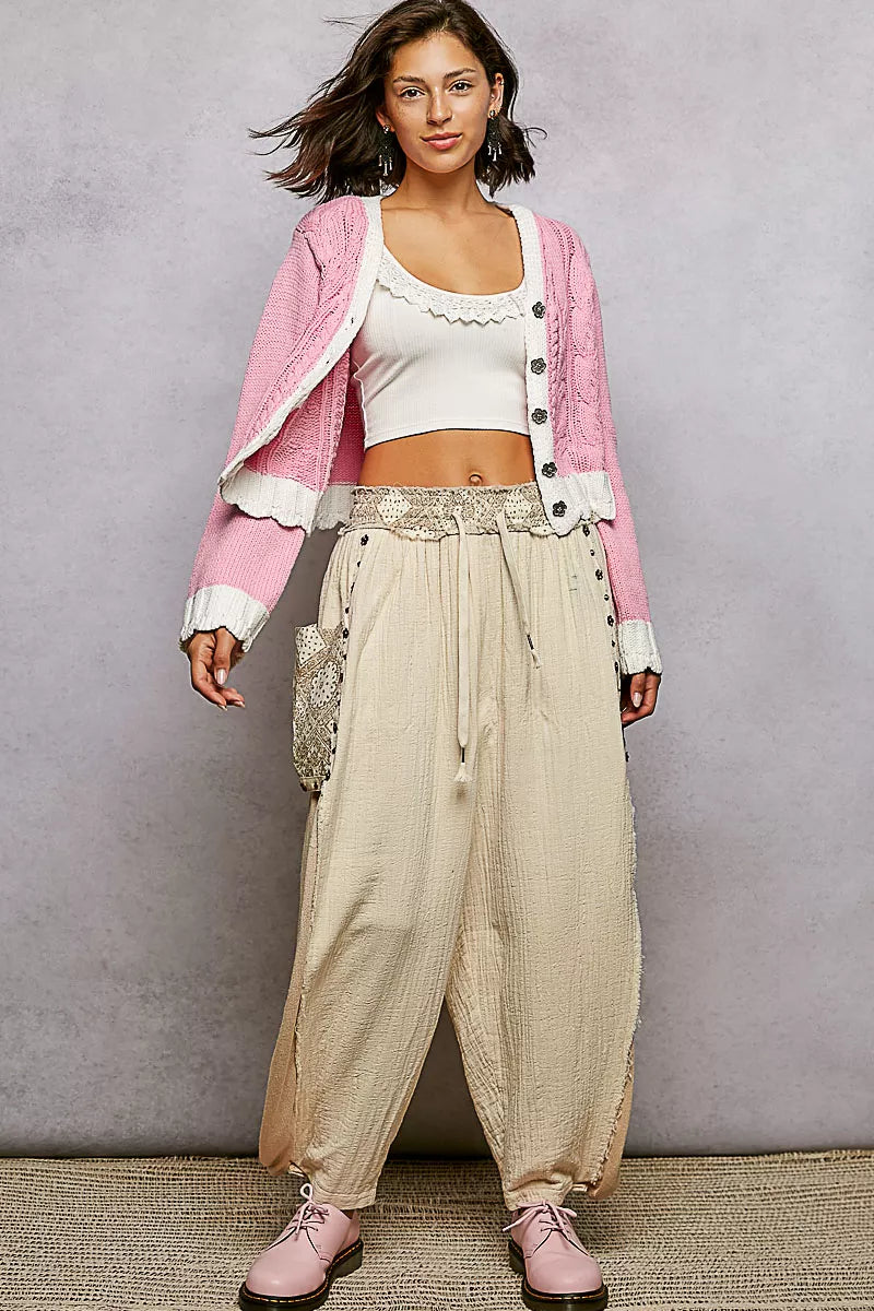 POL Button Down Cable-Knit Cardigan with Contrast Border Accents on Simply Obsessed