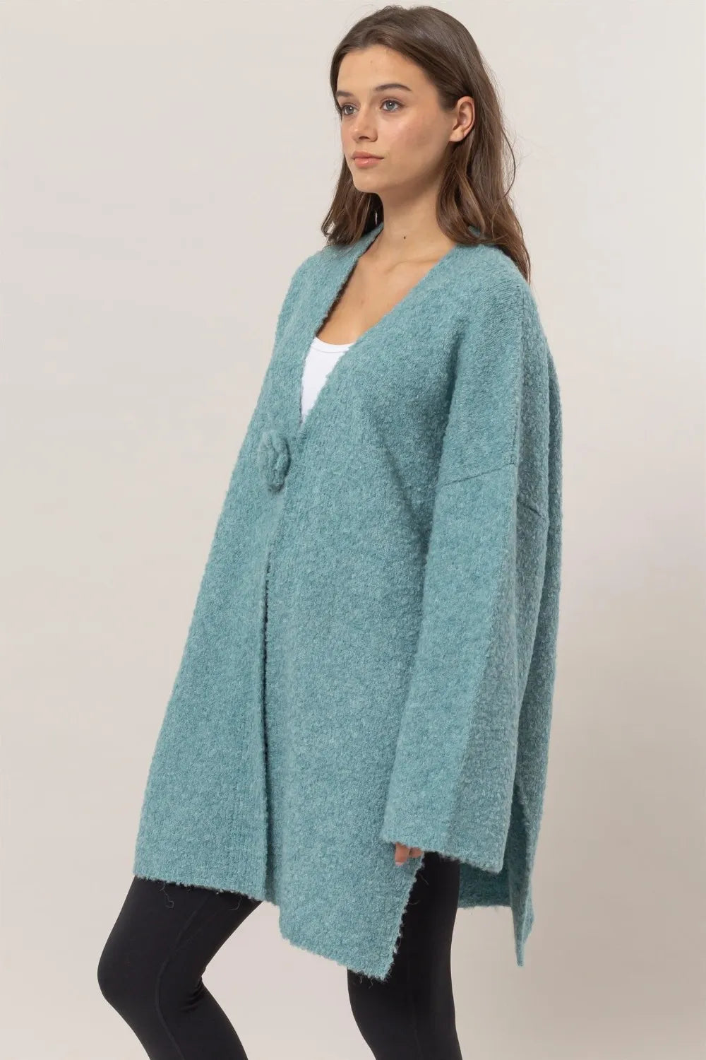 HYFVE Front Rosette Longline Slit Sweater Cardigan **FALL DEBUT SALE** on Simply Obsessed