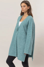 HYFVE Front Rosette Longline Slit Sweater Cardigan **FALL DEBUT SALE** on Simply Obsessed