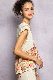 POL Lace Detail Floral Cropped Ruffled Top on Simply Obsessed