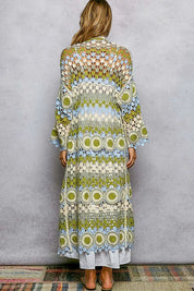 POL Scalloped Edge Open Front Crochet Cardigan with Colorful Stripe Pattern on Simply Obsessed