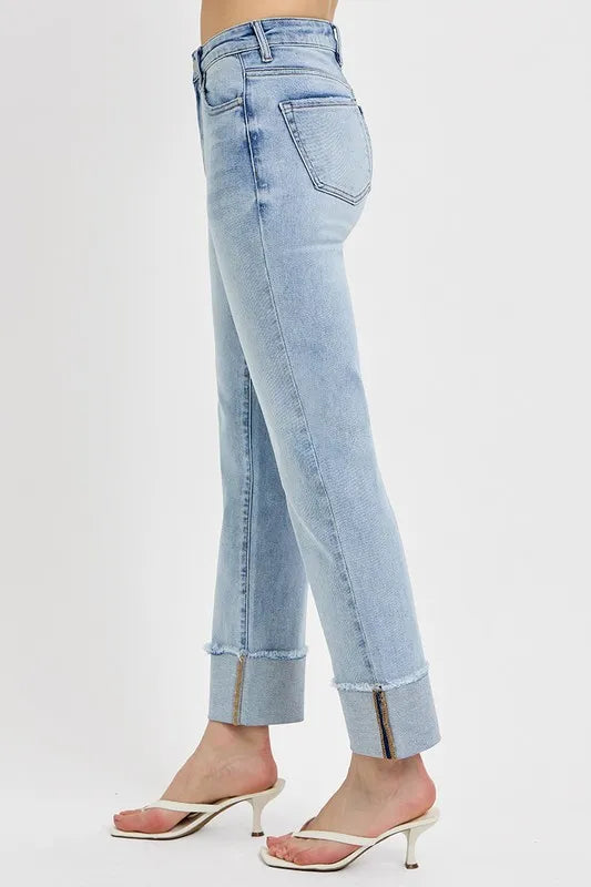 RISEN High Rise Straight Cuffed Relaxed Jeans on Simply Obsessed
