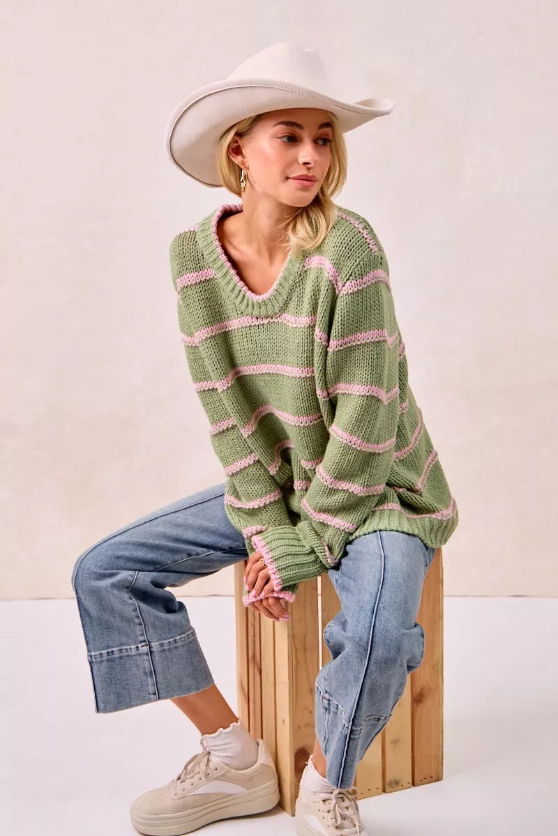 BIBI Striped Long Sleeve Sweater on Simply Obsessed