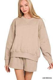 ZENANA Fleece Long Sleeve Sweatshirts & Shorts Set on Simply Obsessed