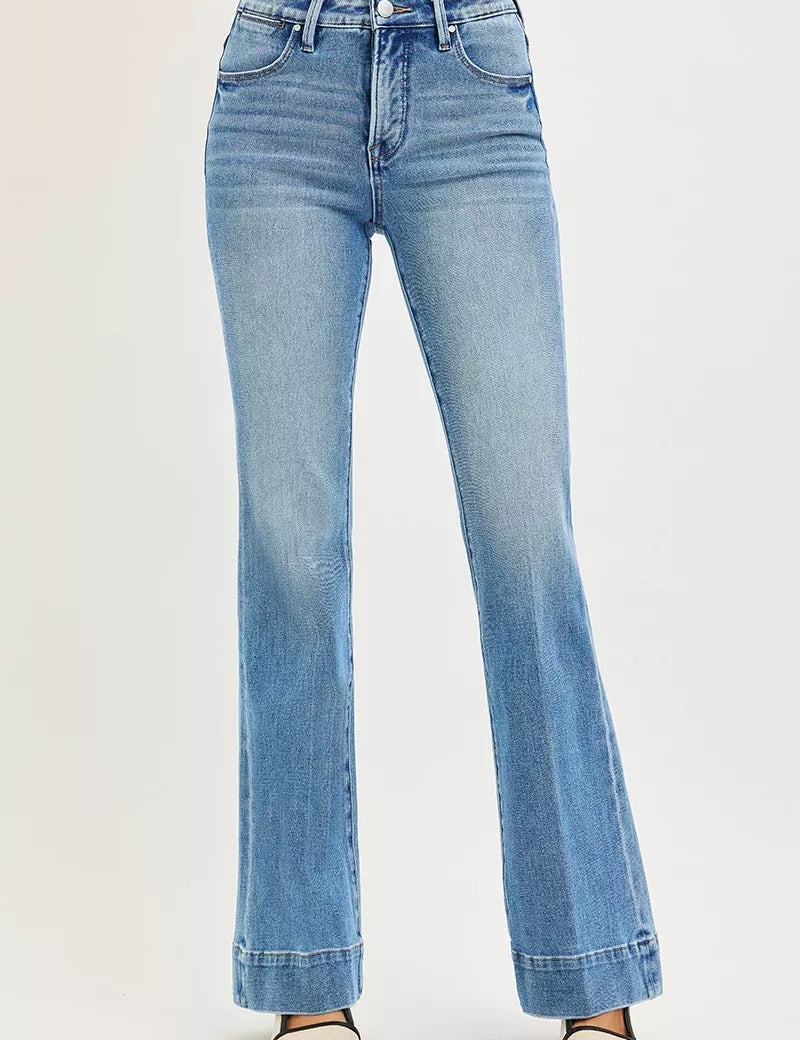 RISEN Tummy Control 4 Way Stretch Mid Rise Flare Jeans on Simply Obsessed