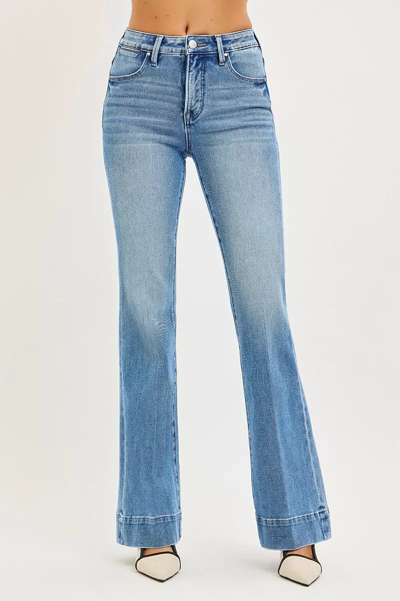 RISEN Tummy Control 4 Way Stretch Mid Rise Flare Jeans on Simply Obsessed