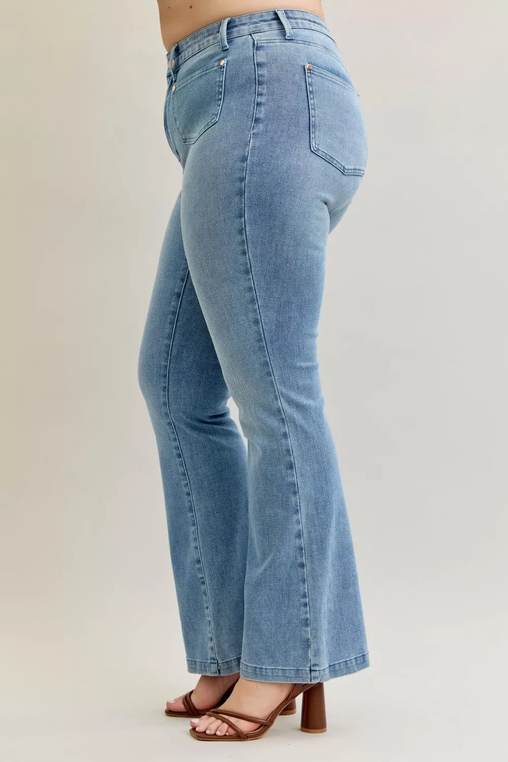 Judy Blue Full Size Mid Rise Bootcut Jeans with Contrast Wash & Front Patch Pockets Plus Size on Simply Obsessed