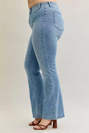 Judy Blue Full Size Mid Rise Bootcut Jeans with Contrast Wash & Front Patch Pockets Plus Size on Simply Obsessed