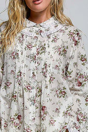 POL Floral Lace Trim Pintuck Button-Down Shirt on Simply Obsessed