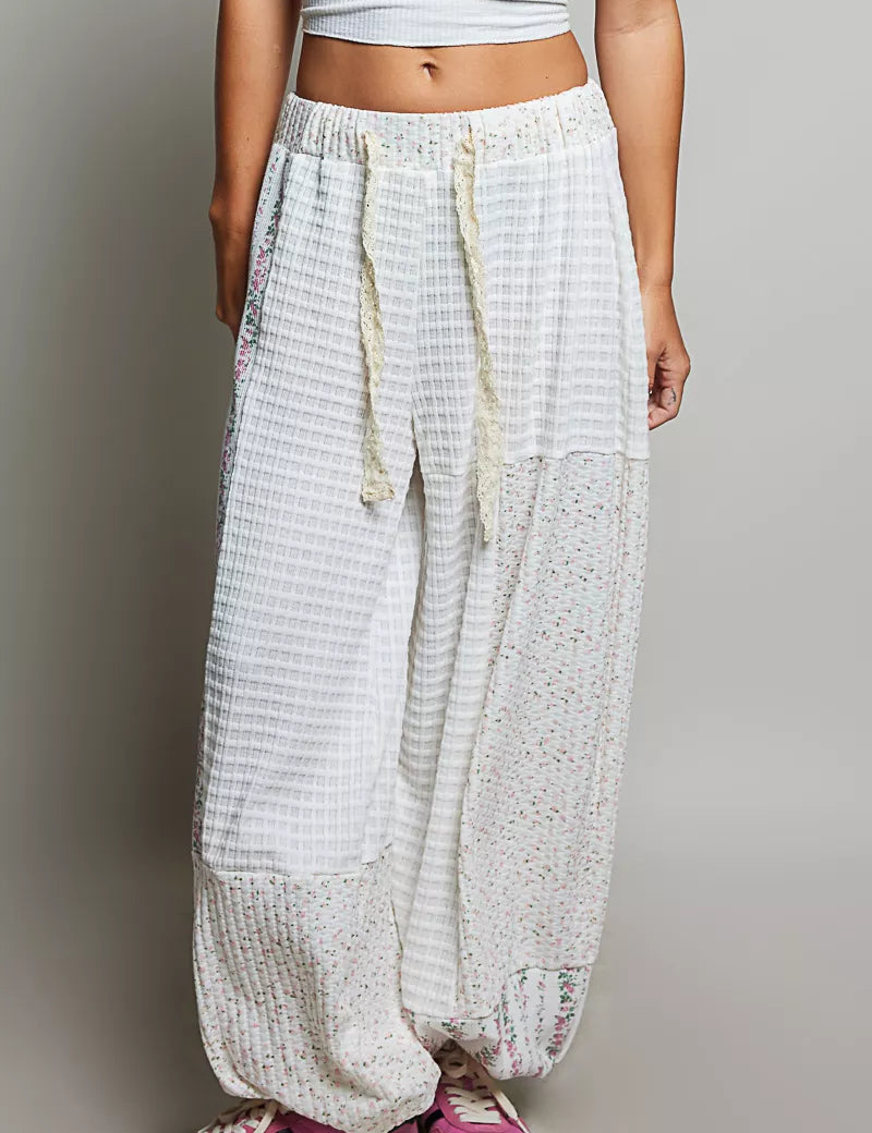 POL Patchwork Mixed Knit Wide Leg Pants on Simply Obsessed