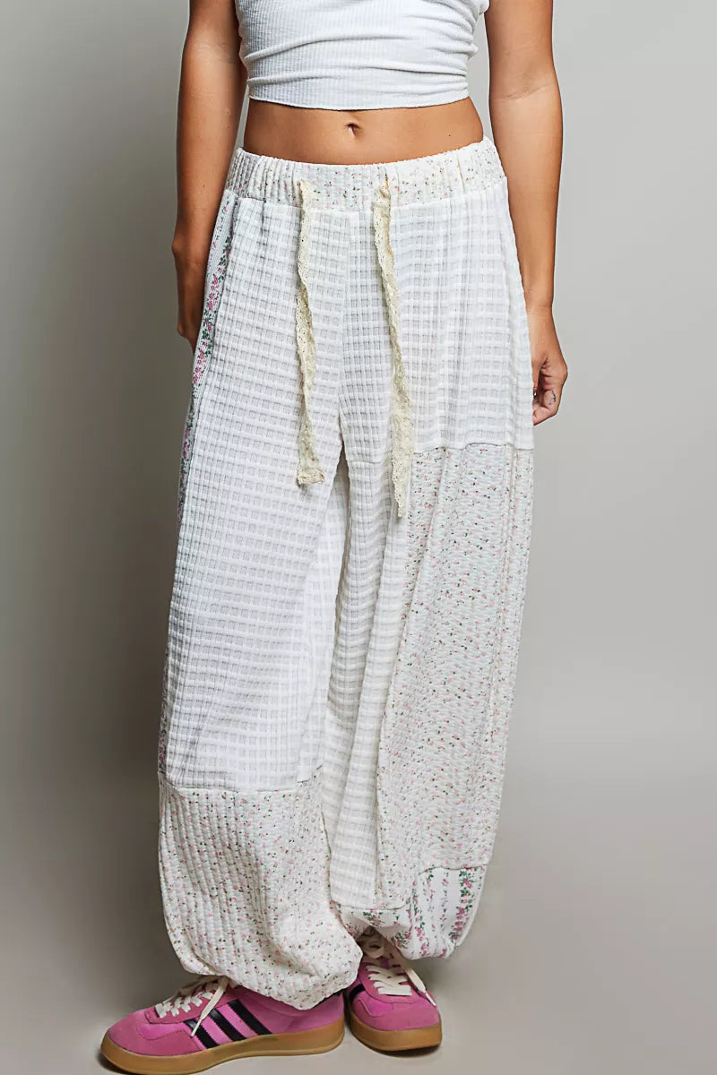 POL Patchwork Mixed Knit Wide Leg Pants on Simply Obsessed