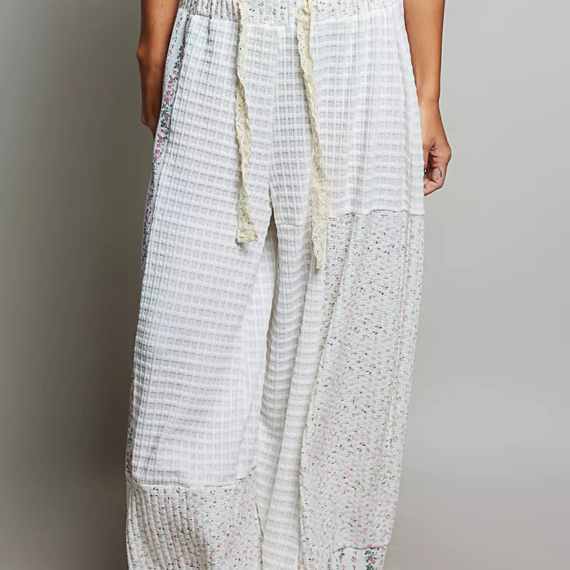 POL Patchwork Mixed Knit Wide Leg Pants on Simply Obsessed