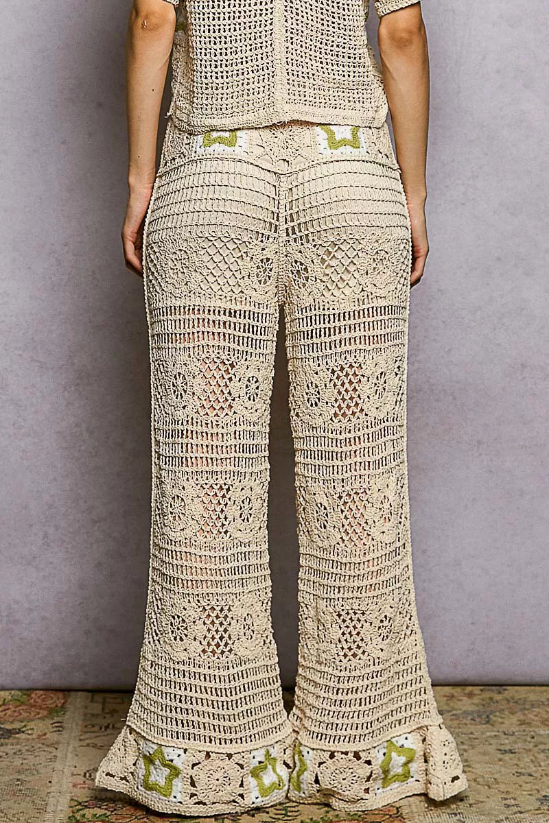POL Openwork Crochet Flare Pants with Contrast Star on Simply Obsessed
