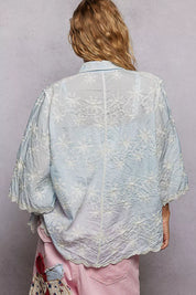 POL Embroidered Floral Collared Neck Shirt with Scalloped Edges on Simply Obsessed
