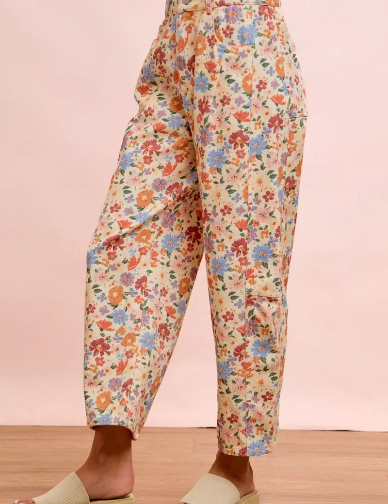 BIBI Washed Floral Printed Twill Barrel Pants **FALL DEBUT SALE** on Simply Obsessed