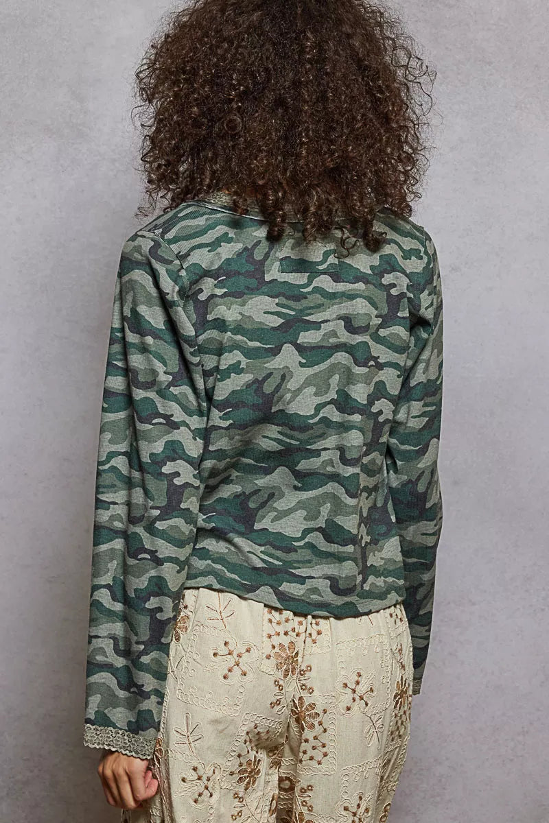 POL Camouflage Print Long Sleeve Top on Simply Obsessed