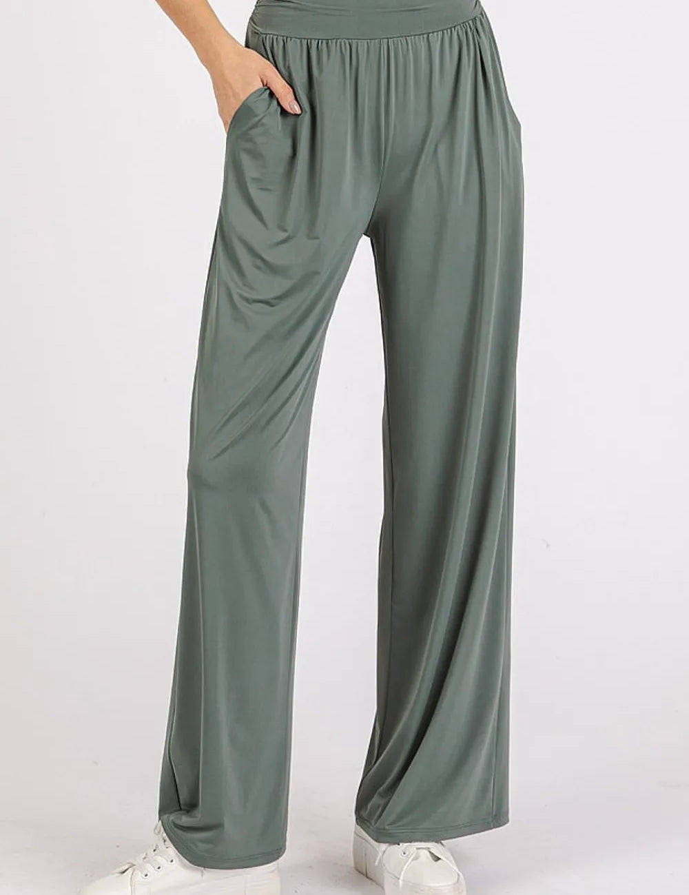 MITTOSHOP Stretch Banded Waist Wide Leg Pants with Pockets on Simply Obsessed