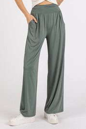 MITTOSHOP Stretch Banded Waist Wide Leg Pants with Pockets on Simply Obsessed