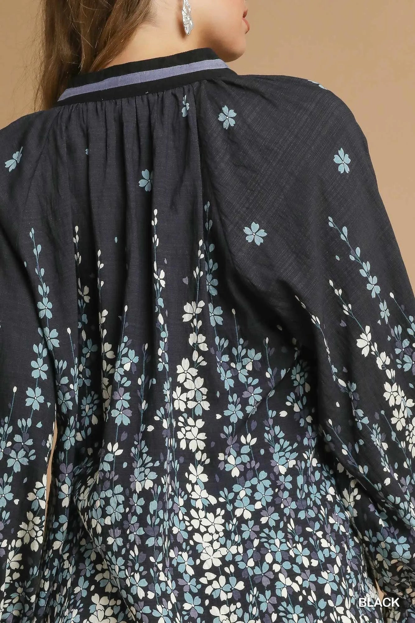 Umgee Full Size Floral Vine Print Blouse with Balloon Sleeves Plus Size on Simply Obsessed
