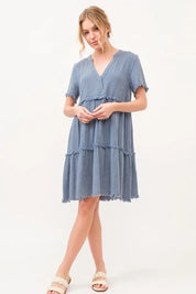 AND THE WHY Washed Frayed Detail Tiered Dress on Simply Obsessed