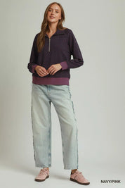 UMGEE Polka Dot Half Zip Sweatshirt on Simply Obsessed