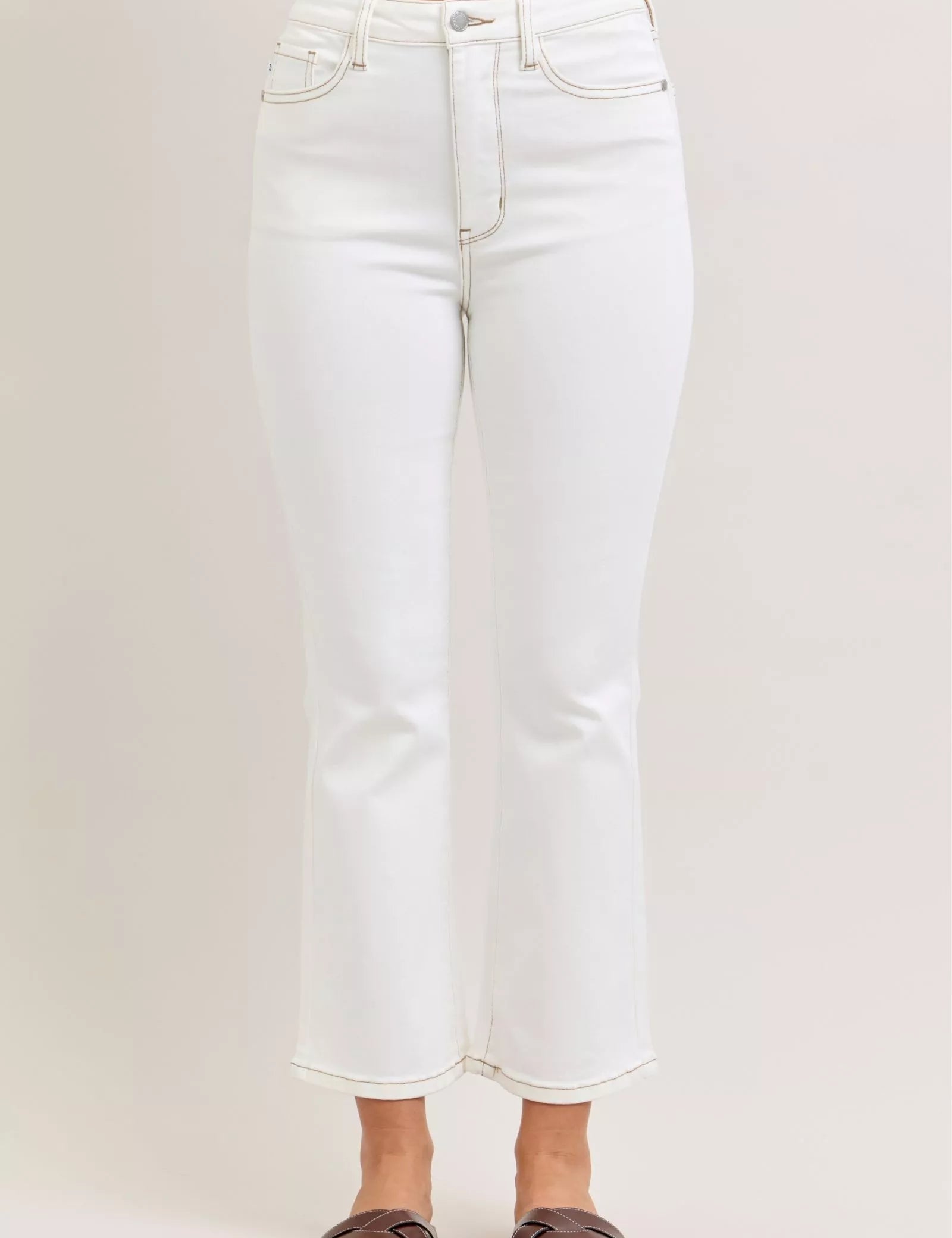 Judy Blue Contrast Stitching Cropped Flare Jeans on Simply Obsessed