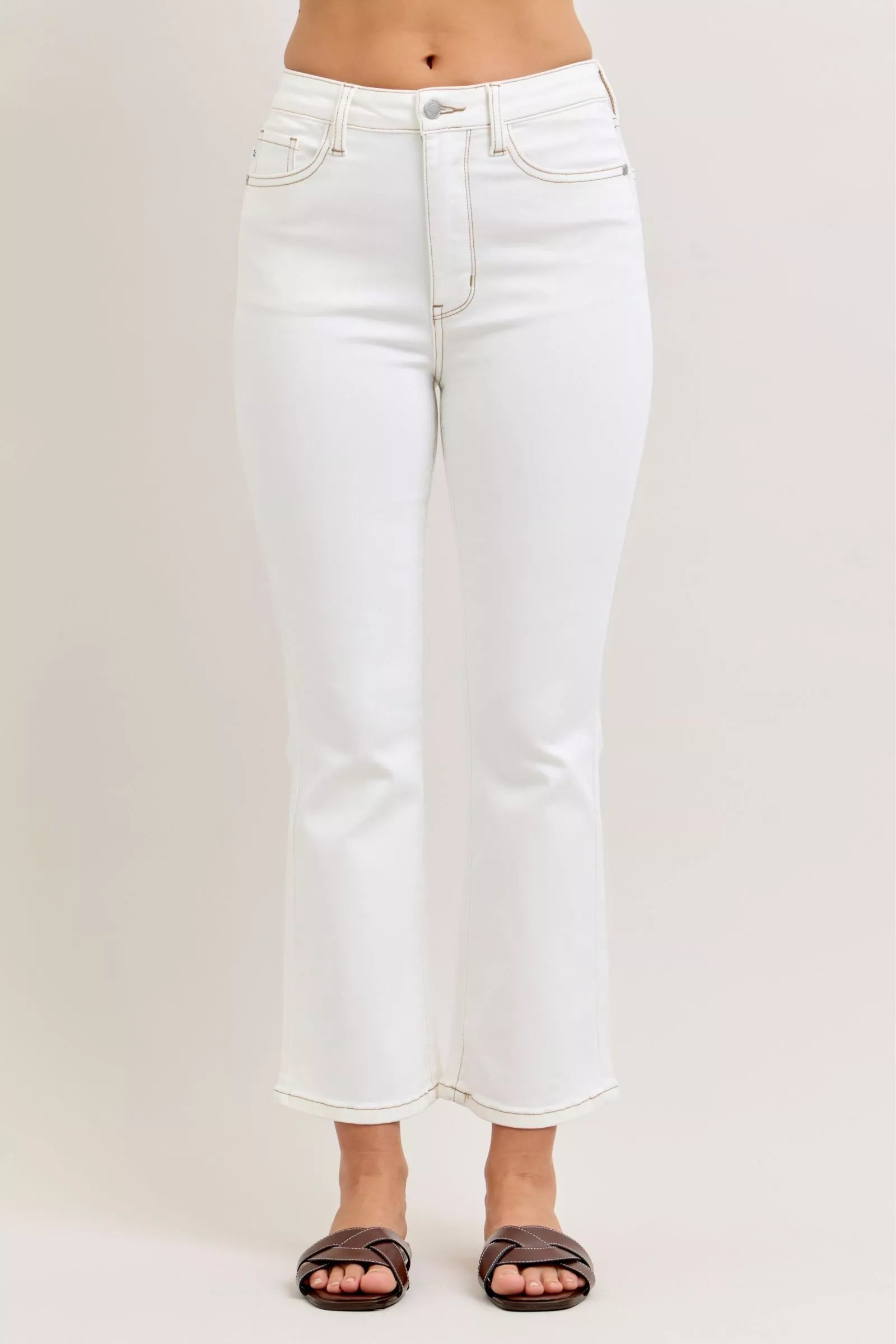 Judy Blue Contrast Stitching Cropped Flare Jeans on Simply Obsessed