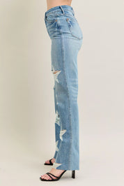 JUDY BLUE Full Size High Waist Rigid Magic Star Shaped Destroy 90's Straight Jeans Plus Size on Simply Obsessed