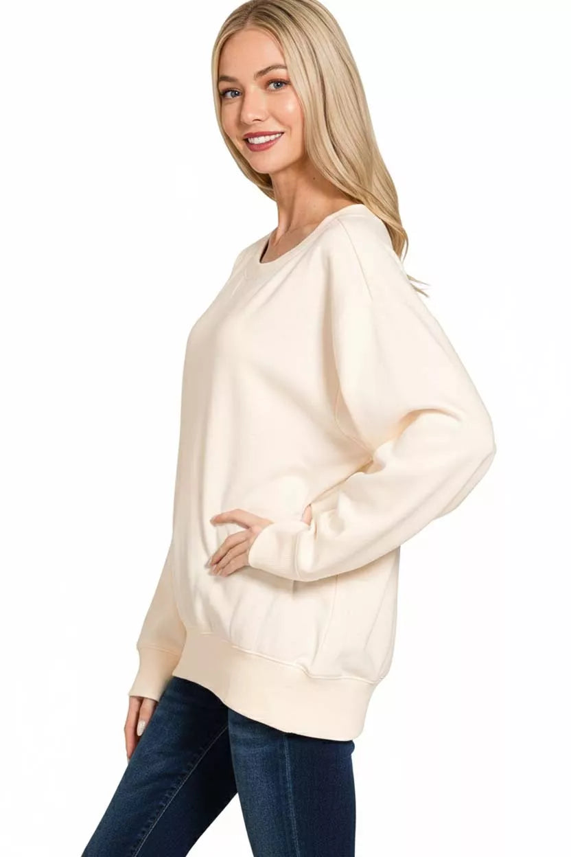 Zenana Fleece Boat Neck Sweatshirt on Simply Obsessed