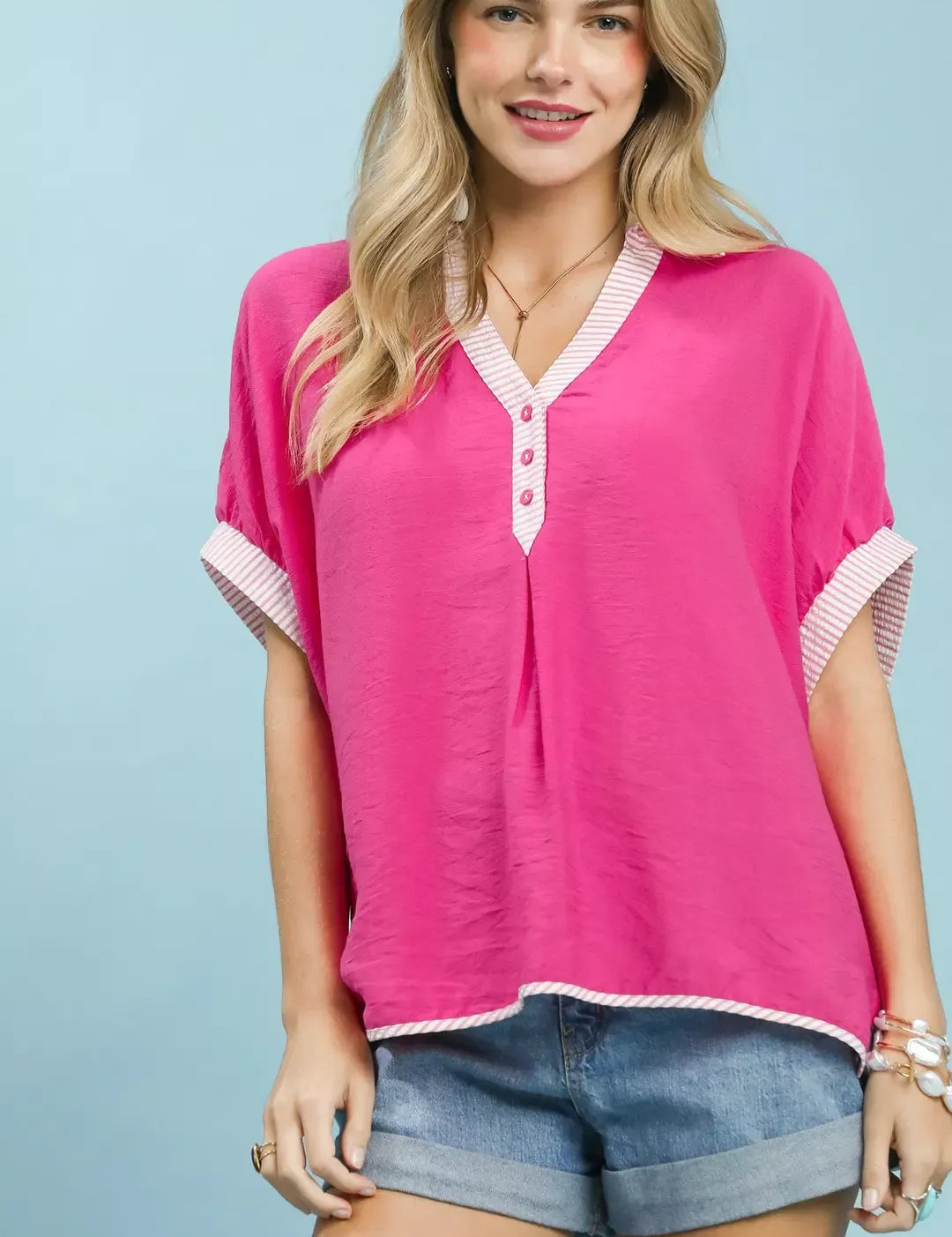 UMGEE Oversized Contrast Stripe Trim Top **DEBUT SALE** on Simply Obsessed