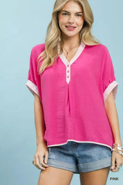 UMGEE Oversized Contrast Stripe Trim Top **DEBUT SALE** on Simply Obsessed