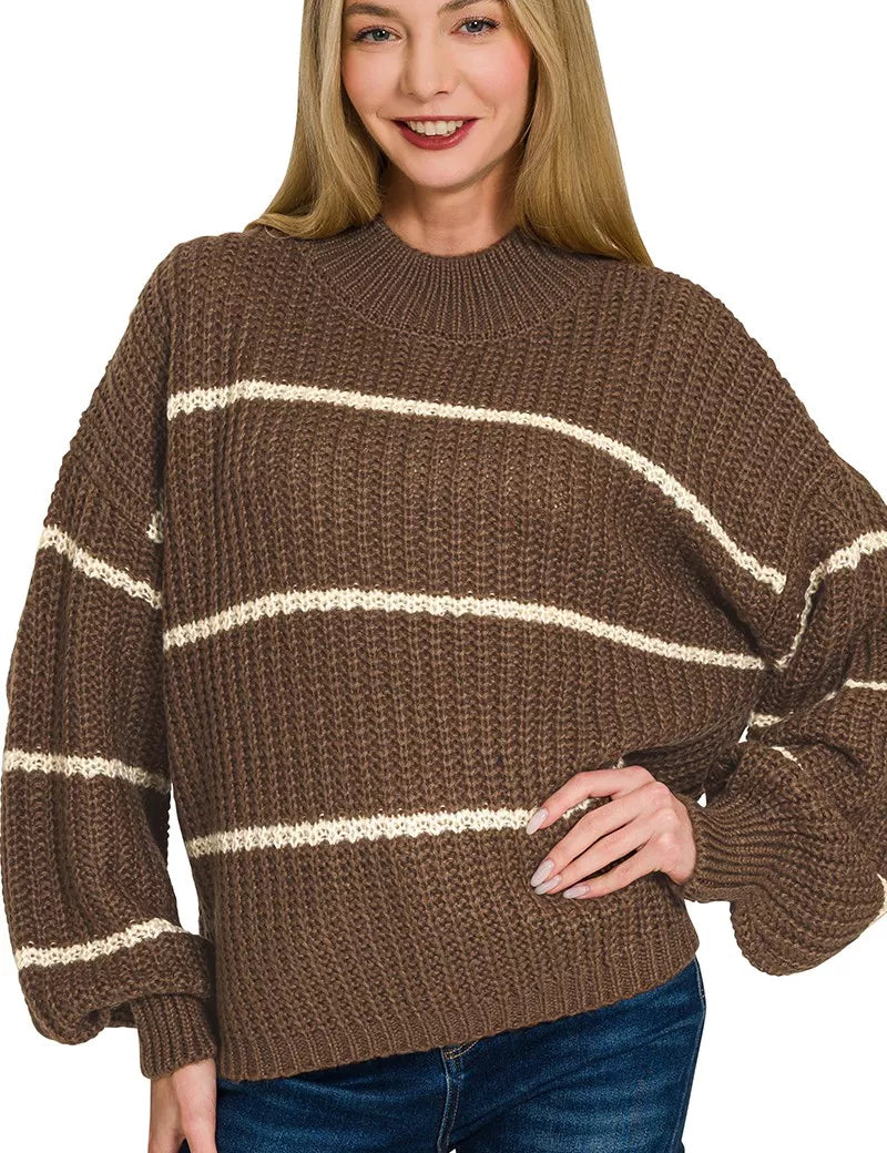 ZENANA Oversize Striped Sweater on Simply Obsessed